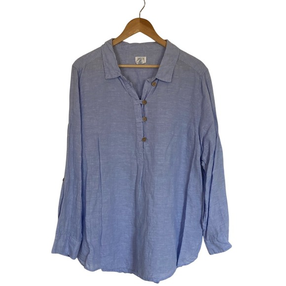 Sigrid Olsen Tops - Sigrid Olsen Womens Light Blue Popover Tunic Blouse Shirt Size‎ 2X Linen Classic